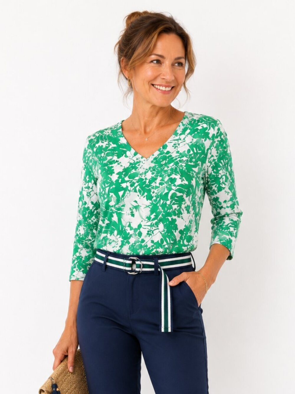Fresh Pick! By Chico's Green Floral Cotton Top - Chico's 2